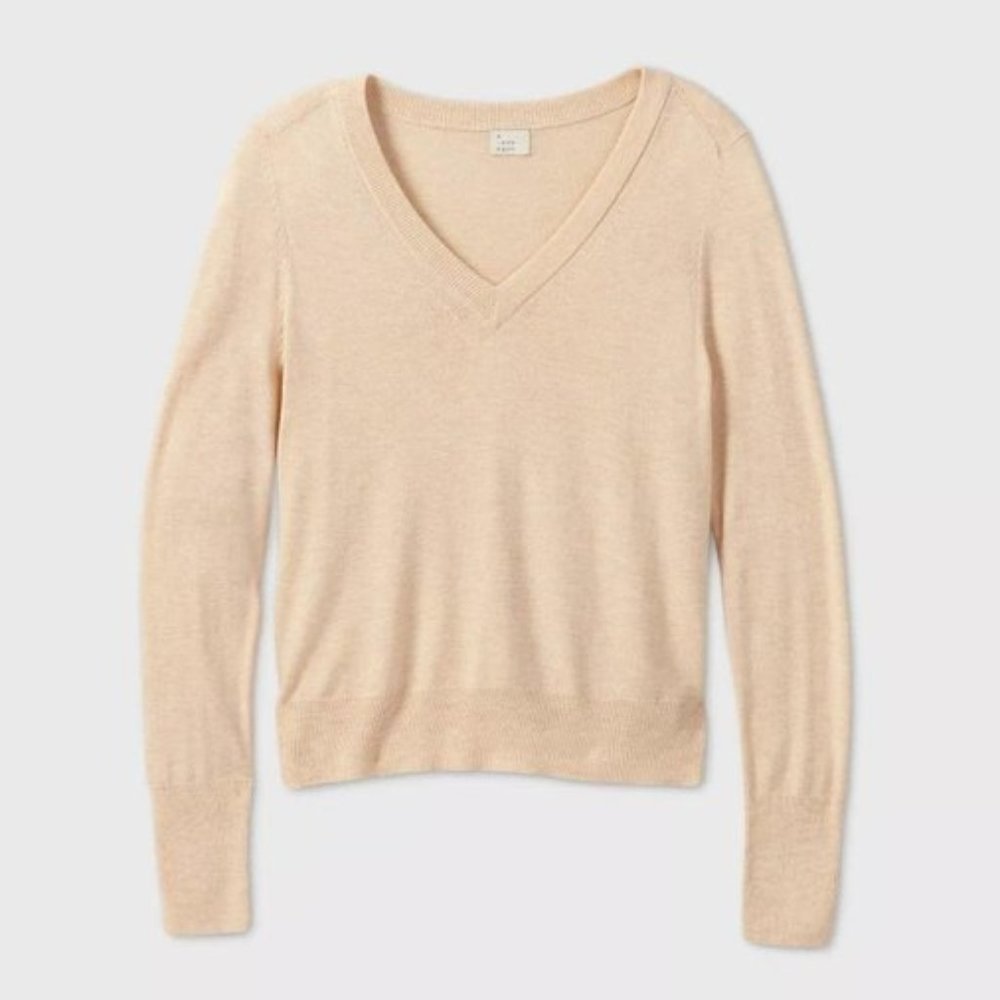 Women's V-Neck Pullover Sweater Cream
